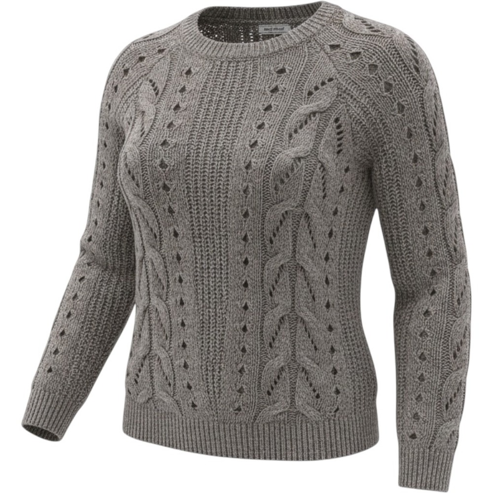 Lucky Brand Womens Brown Marled Cable Knit Pointelle Crewneck Sweater Small